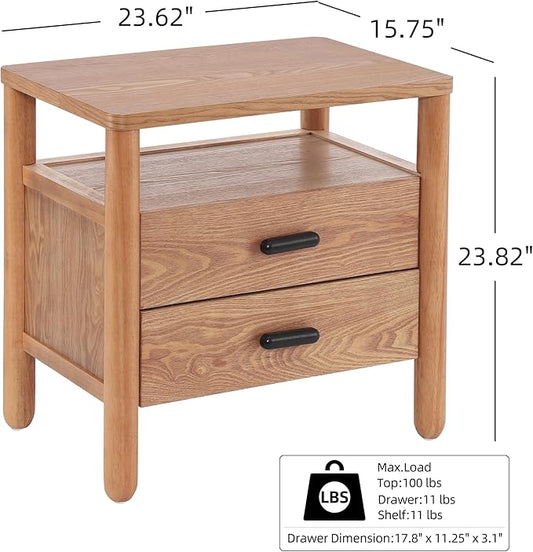 Christopher Knight Home Delwyn Modern Nightstand, Wooden Small Night Stand with Drawers and Open Storage Shelf, Bedside Table/End Table with Rounded Legs, Multipurpose Storage Cabinet, Brown