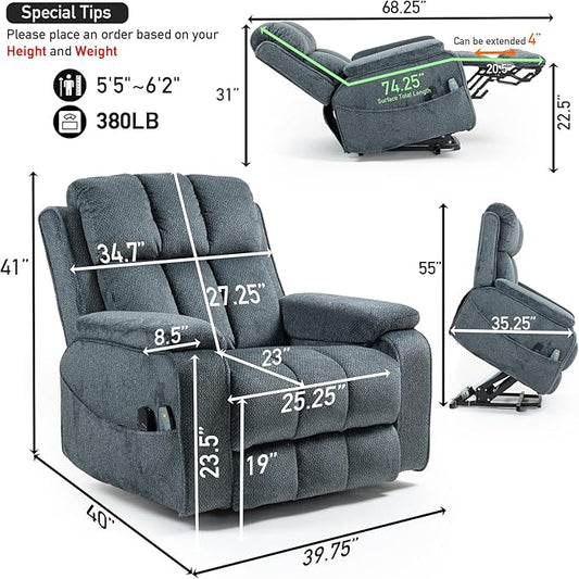 Lazy Boy Recliner Chair, Postoperative Recovery,Retractable 23'' Extra-Long Leg Support Lift Chair Hold up to 400lb,25.5'' Oversized Recliner seat for Big and Tall