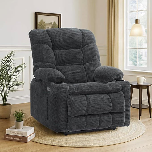 EONIX Dual Motor Wide Power Lift Recliner Chair for Elderly, Oversized Lay Flat Lift Chair with Heat and Massage and Cup Holders, 400lbs Heavy Duty Big and Tall Lift Recliner, Dark Grey Grey