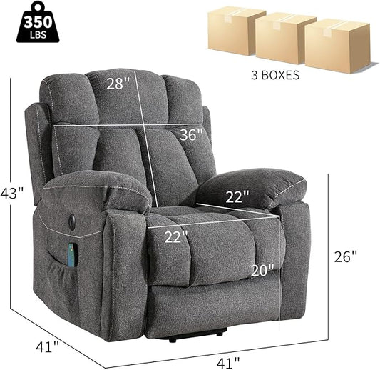 Large Power Lift Recliner Chair with Massage and Heat for Elderly, Wide Padded Recliner with 2 Cup Holders, Side Pocket & USB Charger(1, Dark Gray)