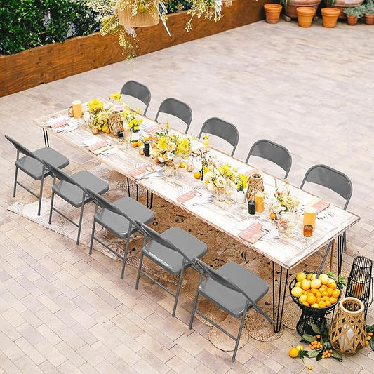 VINGLI Folding Chairs All Steel Metal Frame, Capacity 350 lbs, Durable Portable and Versatile for Indoor Outdoor Use, Gray, Set of 4