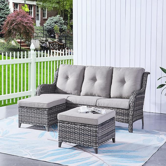 HUMMUH 7pcs Patio Furniture Set Swivel Rocker Patio Chairs,PE Wicker Outdoor Sofa Set of 2 with Coffee Table and Ottomans(Grey,Grey)