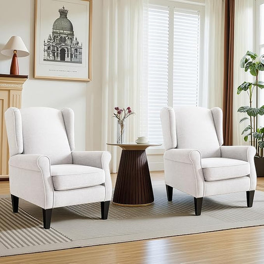 Accent Chair for Living Room Set of 2, High Back Reading Armchairs with Removable Seat Cushion, Mid-Century Single Couch in Fabric, Modern Ergonomic Wingback Chair for Bedroom,Club, Balcony