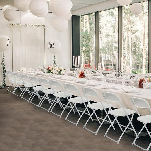 40 Pack White Plastic Folding Chairs, Portable Party Chairs, Stackable Commercial Seats with Steel Frame for Home Office Wedding Party Indoor Outdoor Events Chairs, 350lbs Capacity
