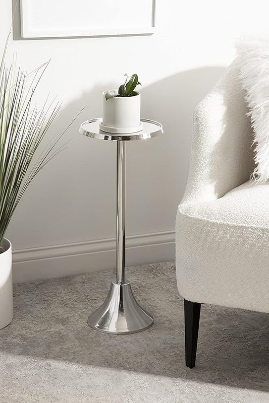 Kate and Laurel Sanzo Modern Pedestal Side Table, 9 x 9 x 23, Silver, Decorative End Table with Sleek Tabletop
