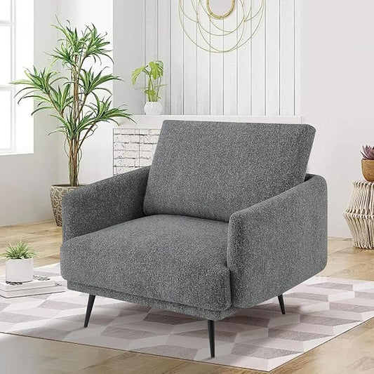 Oversized Accent Chair for Living Room Chairs Reading Arm Chair Comfy Modern Single Sofa Side Chairs with Metal Legs & Soft Cushion for Bedroom, Waiting Room (Chenille Dark Grey, Set of 2)
