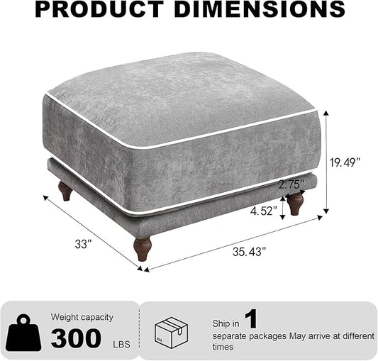 35" Square Ottoman for Modular Couch Sectional Sofa,Movable Footstool with Wooden Legs for Living Room Bedroom,Comfy Thicked Cushion Upholstered Foot Rest,Light Grey