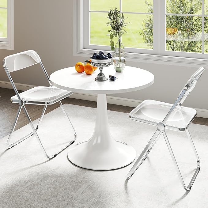 Real Relax Acrylic Folding Chairs,Foldable & Stackable Clear Chairs with Metal Chrome Frame, Indoor and Outdoor, for Home, Office, Party & Events,Set of 4,350LB,Transparent