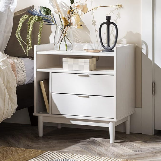 Walker Edison Blythe Mid-Century Modern Tray-Top Storage Nightstand 25 Inch White