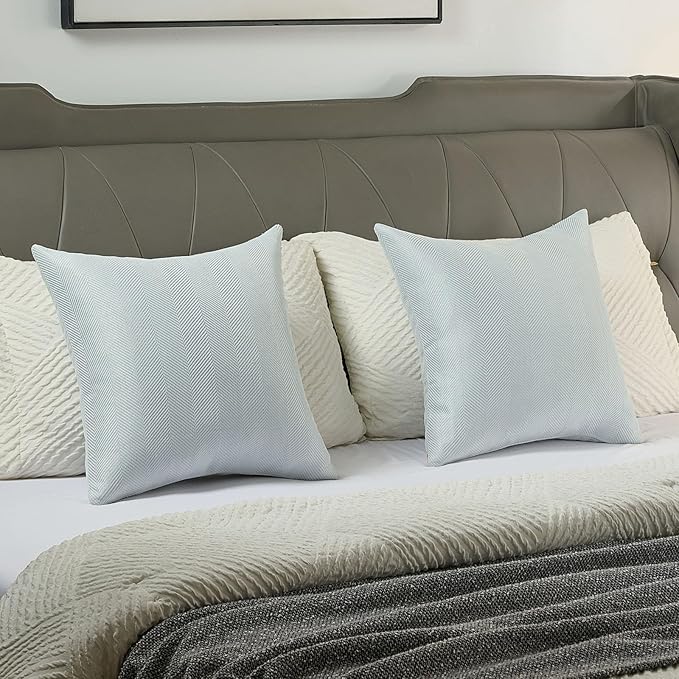FUTEI Light Blue Chenille Throw Pillow Covers 20x20 Inch Set of 2,Soft Wide Chevron Textured Cushion Case,Farmhouse Home Decor for Couch Bed Living Room