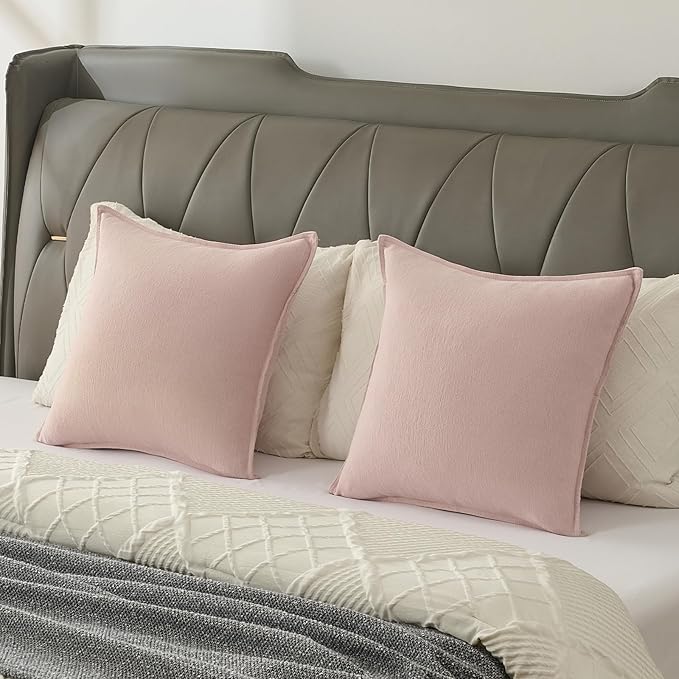 FUTEI Pink Chenille Throw Pillow Covers 20x20 Inch Set of 2,Edges Double-Stitched Cushion Cases,Modern Home Decor for Couch Living Room