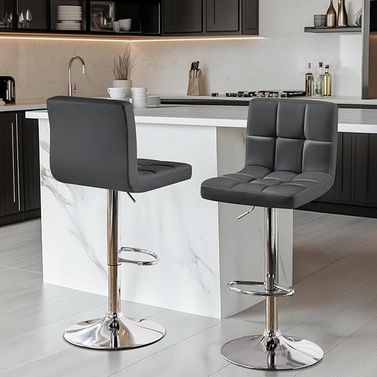 Yaheetech 2 Pack Bar Stools with Backrest, Adjustable Height 25"-36" Swivel Counter Stools, PU Leather Kitchen Barstools with Footrest for Kitchen Island, Dining Room, Gray