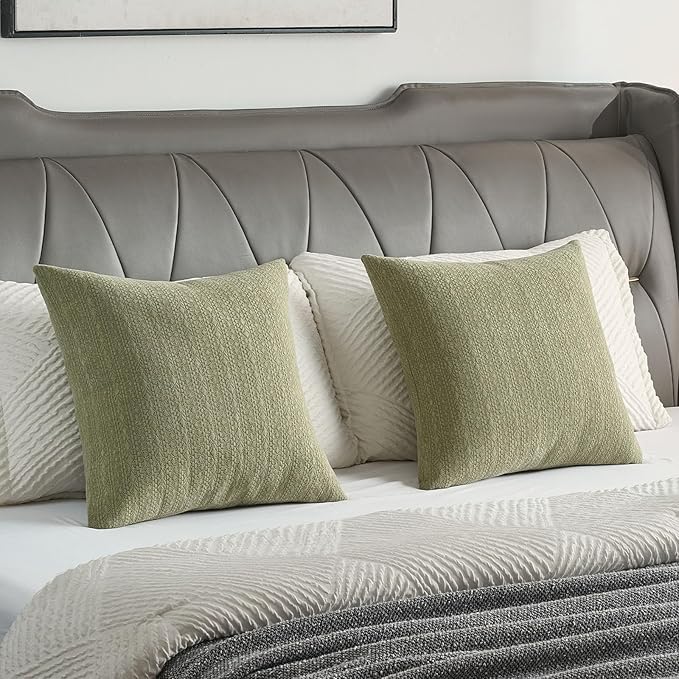 FUTEI Sage Green Chenille Throw Pillow Covers 22x22 Inch Set of 2,Soft Striped & Diamond Textured Cushion Cases,Modern Home Decor for Couch Living Room