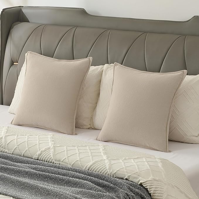FUTEI Beige Chenille Throw Pillow Covers 26x26 Inch Set of 2,Edges Double-Stitched Euro Pillow Shams,Modern Home Decor for Couch Living Room