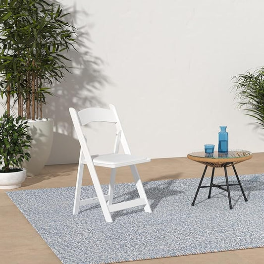 SIMPLEX 100 White Resin Stackable Chairs - Comfortable White Foldable Chair - Folding Chairs with Padded Seats - Indoor/Outdoor Folding Chairs for Events - Lightweight Foldable Chairs. (Set of 100)