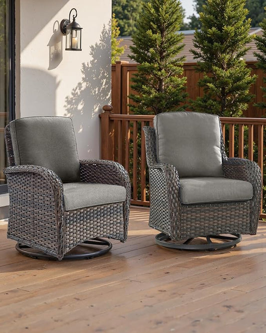 Pop 22x25/22x24 Outdoor Chair Cushions Set of 2 - High Back Deep Seat Water-Resistant Patio Wicker Chairs Cushion for Rattan Dining Rocker Glider Loveseat Couch Sectional Sofa - Grey/Classic