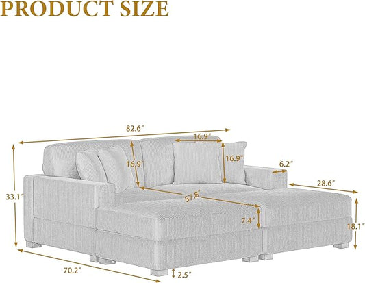 Modular Sectional Couches for Living Room, Modern Loveseat 2-Seater Sofa Couch with Ottoman, Upholstered Couches for Living Room Bedroom, Camel