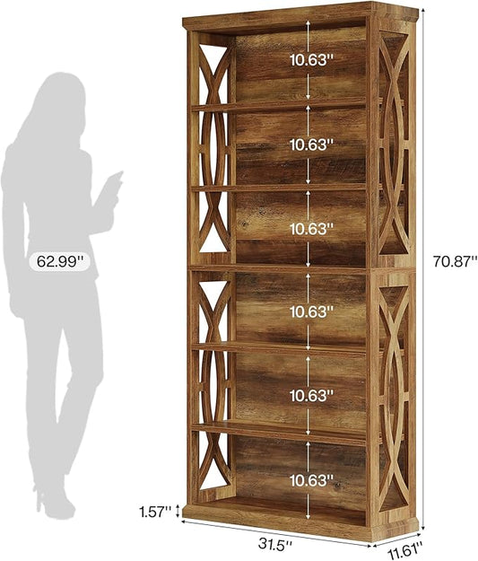 Tribesigns 6-Tier Bookshelf, 71 Inches Tall Freestanding Bookcase, Large Industrial Bookshelves Display Shelves, Wooden Book Shelf for Home Office, Living Room, Bed Room, Rustic Brown