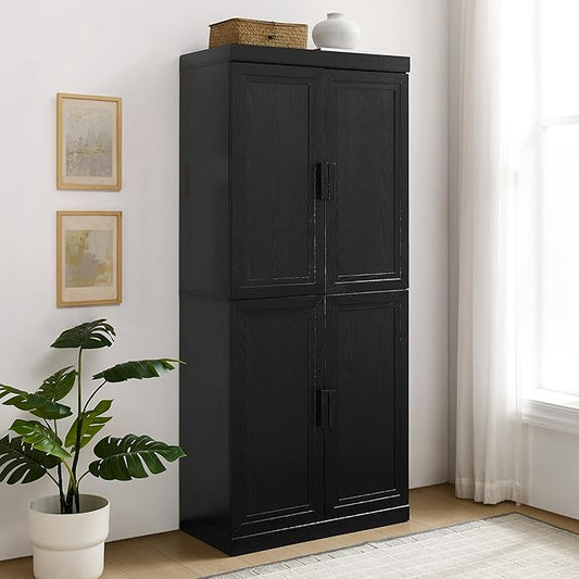 Crosley Furniture Essen Kitchen Pantry Storage Cabinet with Doors and Shelves, Entryway, Bathroom, Black