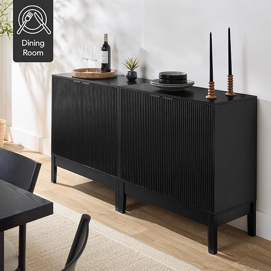 Best Choice Products 2-Door Modern Storage Cabinet, Buffet, Sideboard, Media Cabinet, Cupboard, Entryway Accent Table, Bookcase w/Reeded Panels and Adjustable Shelves – Black