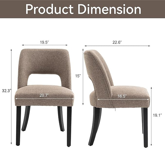 VKNOW Wooden Dining Chairs Set of 2, Modern Fabric Upholstered Dining Room Chair Kitchen Chairs, Farmhouse Dinner Chair for Kitchen Dining Room, Brown-Black Legs