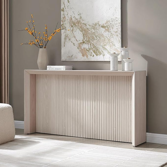 Henn&Hart 56'' Wooden Rectangular Fluted Console Table Entryway Table, Sofa Table for Entryway, Living Room, Couch, Hallway, or Office, Alder White