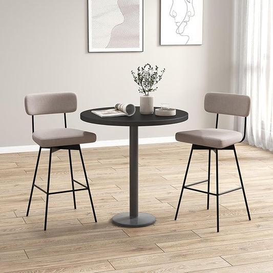 COSTWAY Bar Stools Set of 2, 29” Upholstered Bar Height Chairs with Back, 360° Swivel Bar Chairs with Heavy-Duty Metal Legs and Footrests, Fabric Seat for Kitchen Island, Dining Room, Bar (2, Beige)