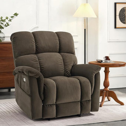 MCombo Large-Wide Dual Motor Power Lift Recliner Chair, Massage and Dual Heating for Elderly People, Infinite Position, Fabric R7166 (Coffee)