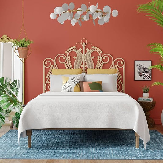 KOUBOO Peacock Rattan Headboard, Twin Size, Natural Color