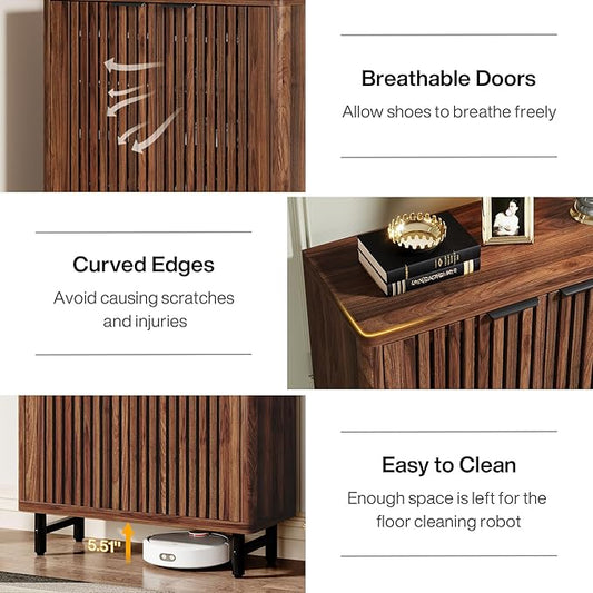 Tribesigns 6-Tier Farmhouse Shoe Cabinet with Shutter Doors, Wooden Shoe Organizer Rack with Adjustable Shelves, Modern Large Hidden Storage Furniture for Entryway, Hallway (Brown&Black)