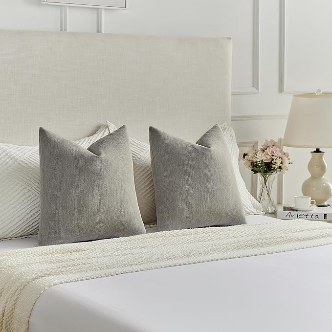 FUTEI Smoke Gray Chenille Decorative Throw Pillow Covers 26x26 Inch Set of 2,Soft Cozy Faux Linen Textured Euro Pillow Shams,Farmhouse Home Decor for Couch Living Room