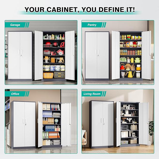 SISESOL 6 Tier Storage Cabinet with Doors and Shelves,71" Tall Metal Storage Cabinet with Lock Door Adjustable Shelf, Steel Lockers for Office, Home,School,Kitchen,Garage Tool Utility Cabinet