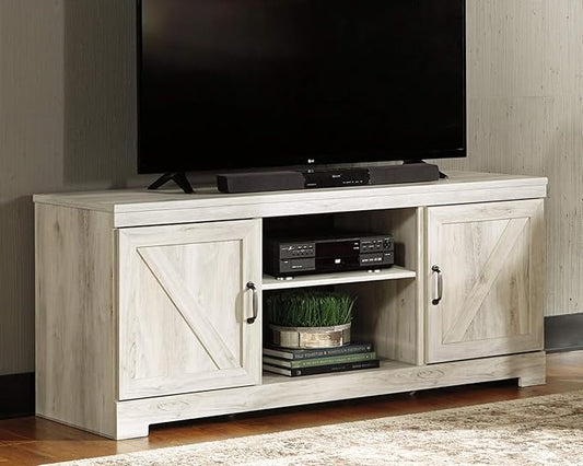 Signature Design by Ashley Bellaby Farmhouse TV Stand with Fireplace Option Fits TVs up to 60", Whitewash