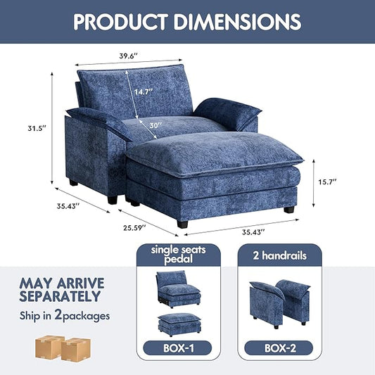 Homall 40" Modular Sectional Sofa, Single Sofa Couch with Reversible Ottoman, DIY Combination Chenille Deep 1-Seat Cloud Couch for Living Room, Apartment (Dark Blue, Single Sofa Chair)