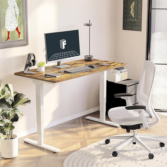 FLEXISPOT E6 3-Stage Dual Motor Electric Standing Desk 55 x 28 Sit Stand Up Desk, Holds 220 lbs, Adjustable Height w/Memory Presets, One-Piece Special Walnut Desktop & White Frame, Ships in 2 Boxes