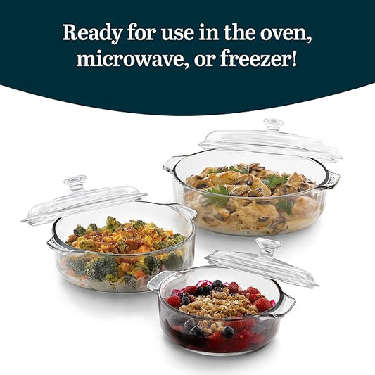 Libbey Baker's Basics 3-Piece Glass Casserole Baking Dish Set with Glass Covers