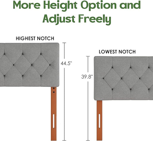 Upholstered Twin Headboard, Twin Headboard Only for Bed Frame from 27”-41”, Adjustable Height Twin XL Headboard with Durable Wood Legs, Fabric Bed Headboard in Modern Button Design, Light Grey