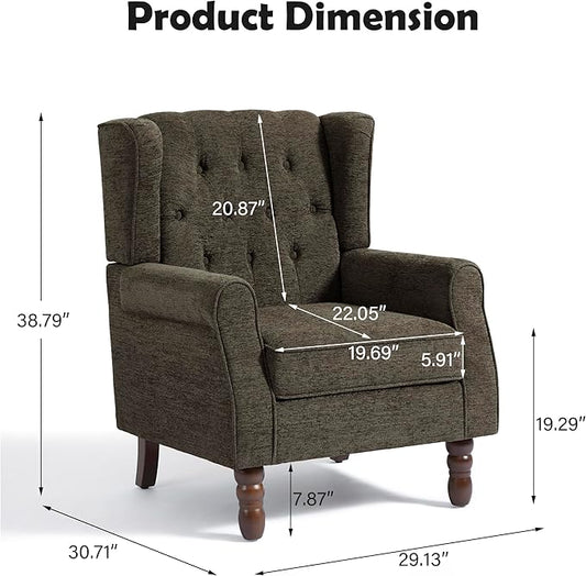 Pia Ricco High Back Floral Accent Chair - Retro Wingback Upholstered Armchair with Nailhead Trim, Solid Wood Legs, Fabric Living Room Bedroom Reading Chair (Taupe)