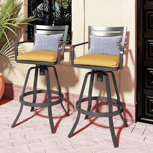 Pellebant 29.5" Outdoor Bar Stools Set of 8, Aluminum Swivel Patio Bar Height Stools with Footrest & Backrest,Rust-Proof Patio Stool Chairs for Deck Lawn Garden,Teak