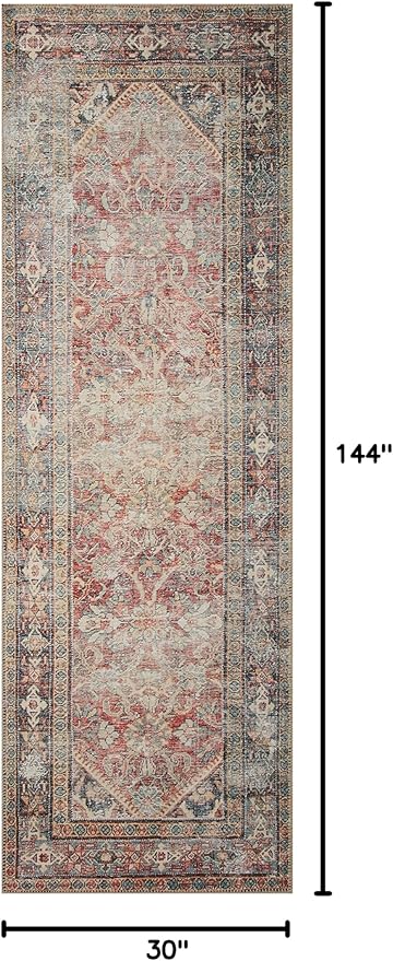 Loloi Amber Lewis Georgie Collection GER-01 Red/Navy 2'-6" x 12'-0", .19" Pile Height, Runner Rug