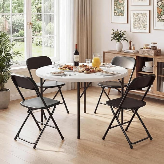 Magshion Plastic Folding Chairs 4 Pack Foldable Dinning Chairs for Wedding Parties Event Outdoor Indoor Lightweight Chair 330lb Capacity, Black