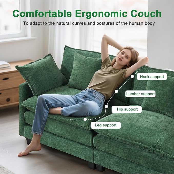 77" Cloud Sofa Loveseat & Couch|Small 2-Seater Chenille Sectional Sofa with 29.1" Deep Seat|FSC Certified Solid Wood & Metal Frame|Easy Assembly & 1YR Guarantee| for Living Room Apartment Bedroom