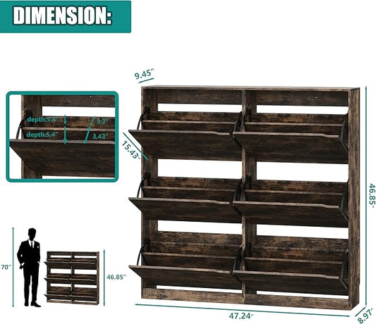 Shoe Storage Cabinet for Entryway with 6 Flip Drawers, Sturdy Wood Hidden Shoe Storage, Freestanding Narrow Slim Shoe Organizer for Front Door Entrance, Living Room, Hallway, Bedroom, Brown