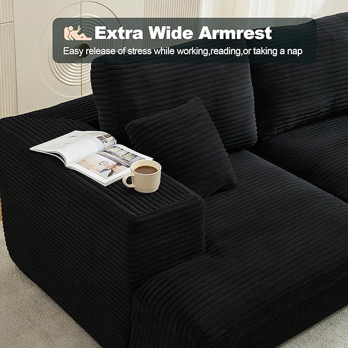 L-Shape Cloud Modular Sectional Sofa Couch,Modern Boneless Sectional Couch with Deep Seat,Upholstered Couches for Living Room Bedroom,No Assembly Required,Black