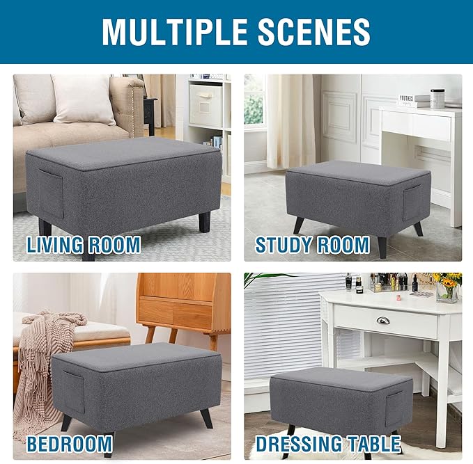 H.VERSAILTEX Ottoman Cover Slipcover Rectangle Fit Length 49"-50" Footrest Sofa Slipcovers Stool Cover Footstool Protector Covers Feature Thick Durable Linen Look Fabric Washable - Heather Grey