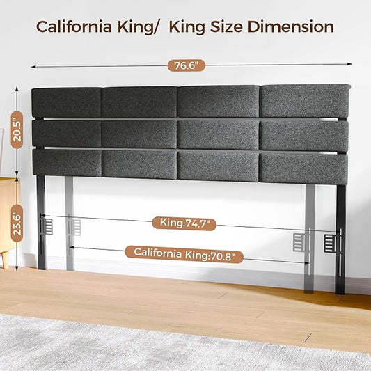 King/Cal King Size Upholstered Headboard, Adjustable Head Boards with LED Light & Charging Station, Bed Headboard Only, Attach Frame, Ideal for Bedroom, Dorm, Guest Room, Dark Grey