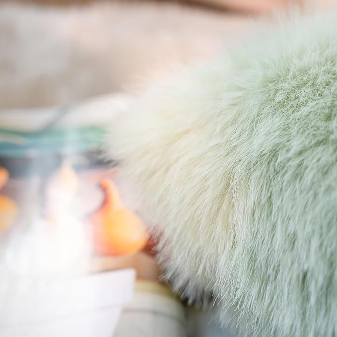 Neelvin Green Faux Fur Cozy Fluffy Double-Sided Decorative Throw Pillow Covers 12x20 inch Set of 2,Velvet Pillowcase Cushion Case for Sofa Couch