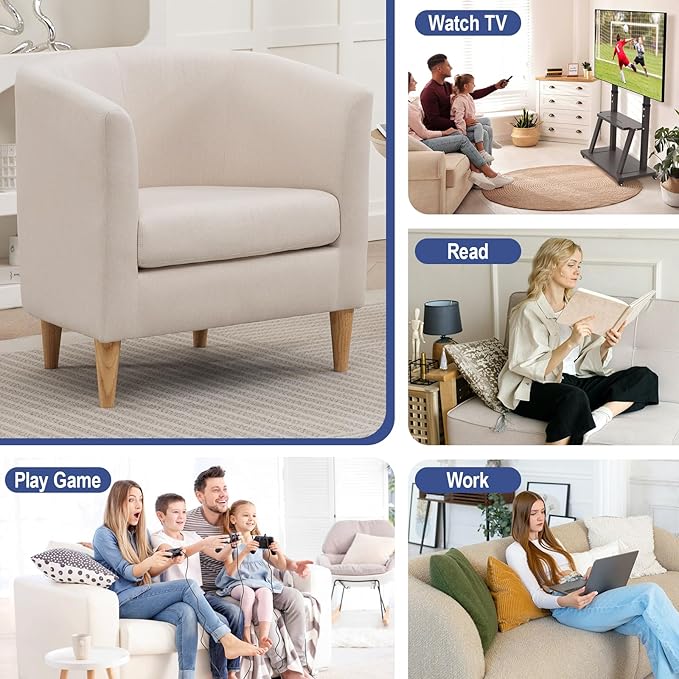 Accent Barrel Chairs Set of 2, Modern Comfy Living Room Chairs with Armrest Small Reading Chair with Cozy Soft Padded for Bedroom Reception Room Cafe, White