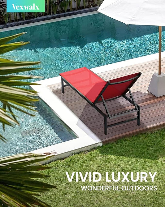Outdoor Lounge Chairs for Pool, Aluminum Chaise Lounge Chairs with 5-Position Recliner, Patio Lounge Chair for Backyard, Poolside, Deck, Lawn, Red