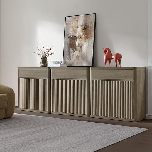 SICOTAS Buffet Cabinet with Storage - Accent Fluted Storage Cabinet with 6 Doors & 3 Drawers Sideboard Credenza Buffet Table Console Cabinets for Living Room Kitchen Dining Room Entryway Office